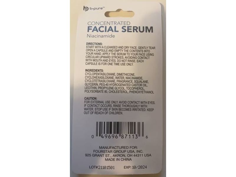 B-pure Concentrated Facial Serum, Nacinamide, 0.01 fl oz/0.4 mL
