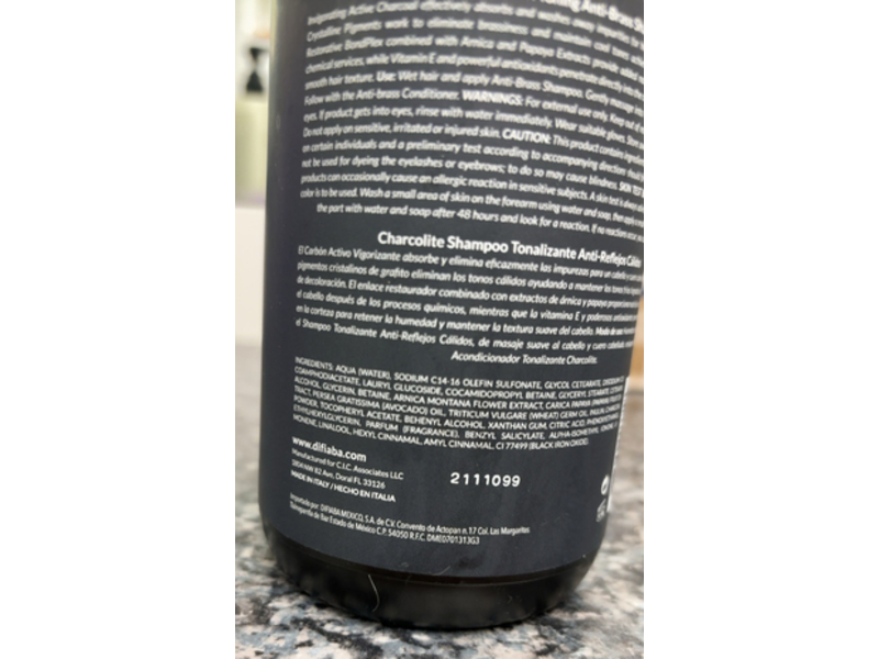 Difiaba Charcolite Cool Toning Anti-Brass Shampoo, 20.3 fl oz/600 mL