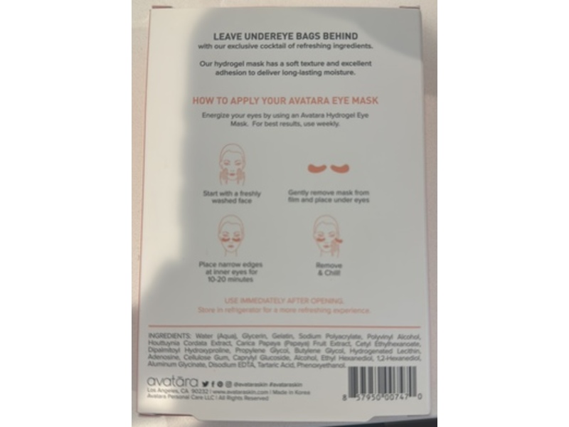 Avatara No Baggage Eye Mask, Papaya Hydrogel, 0.21 fl oz/6 g