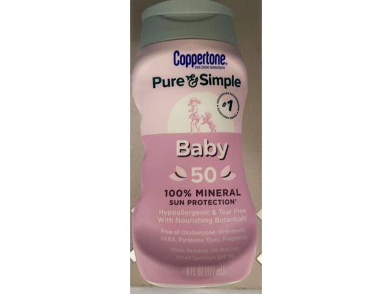 Coppertone Pure & Simple Baby Sunscreen, SPF 50, 6 oz/177 mL.