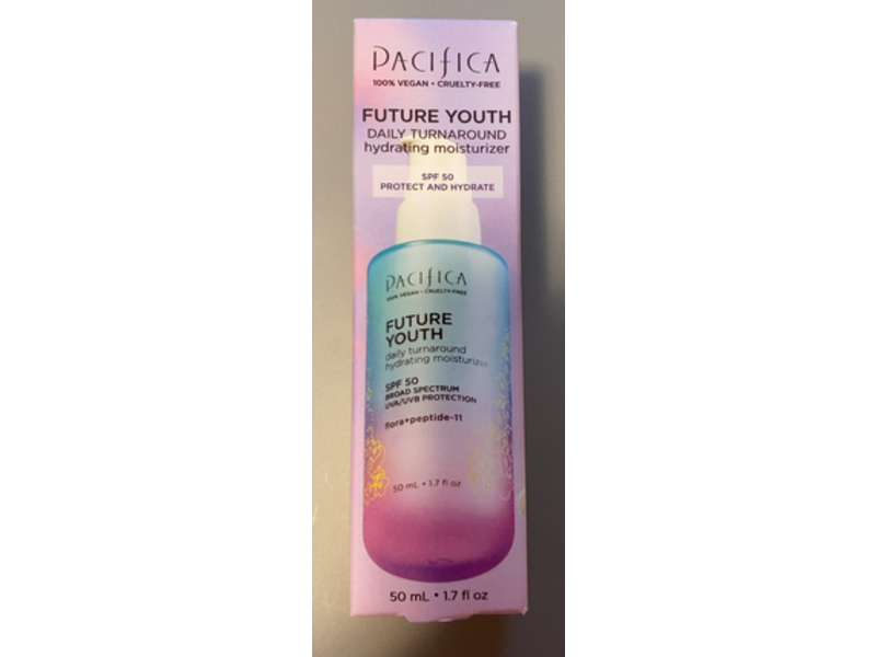 Pacifica Future Youth Daily Turnaround Hydrating Moisturizer, SPF 50, Flora + Peptide-11, 1.7 fl oz/50 mL