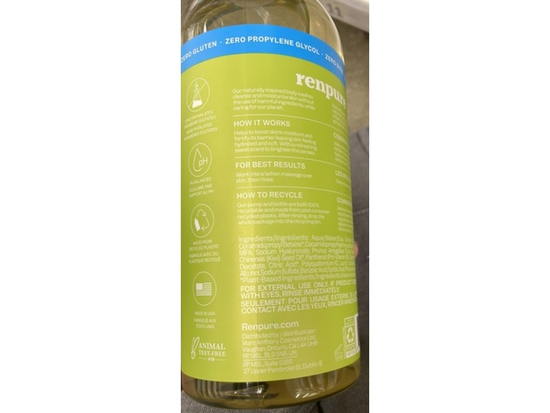 Renpure Ultra Hydrating Body Wash, Kiwi and Hyaluronic Acid, 24 fl oz/710 mL