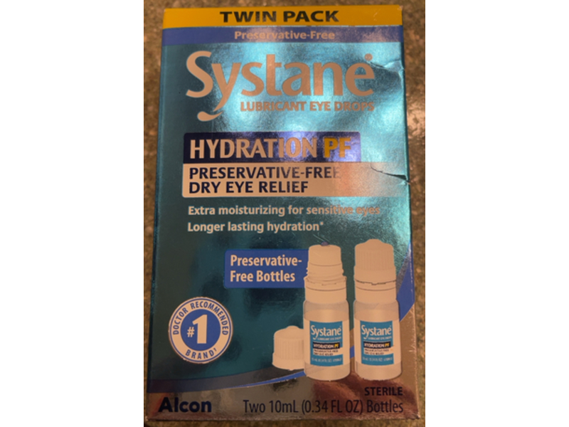 Systane Hydration Preservative-Free Dry Eye Relief Eye Drops, 0.34 fl oz/10 mL, Pack Of 2