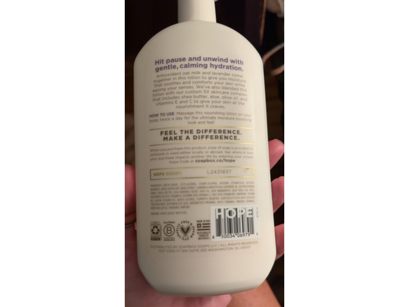 Soapbox Ultra Hydrating Body Lotion, Oat Milk + Lavender, 16 fl oz/473 mL