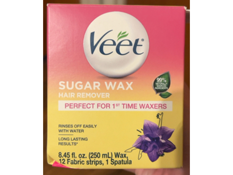 Veet Sugar Wax Hair Remover, 8.45 fl oz/250 mL + 12 Strips + 1 Spatula
