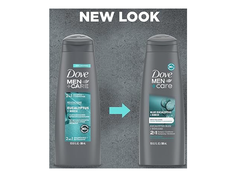 Dove Men +Care Revitalizing 2 In 1 Shampoo + Conditioner, Blue Eucalyptus + Birch, 12 fl oz/355 mL