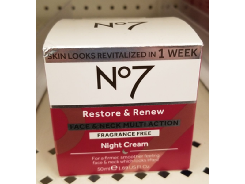 No 7 Restore & Renew Face & Neck Multi Action Night Cream, Fragrance Free, 1.69 fl oz/50 ml