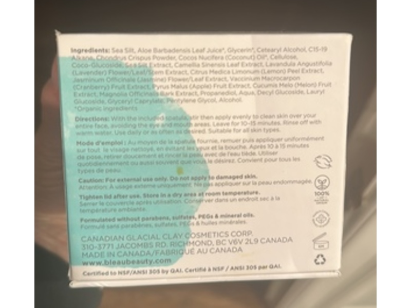 Bl'eau Clay Mask, Glacial Oceanic, 1.7 oz/50 g