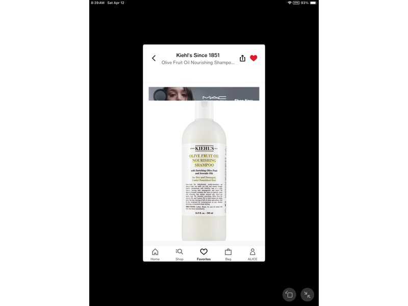 Kiehl's Nourishing Shampoo, Olive Fruit Oil, 16.9 oz/500 mL