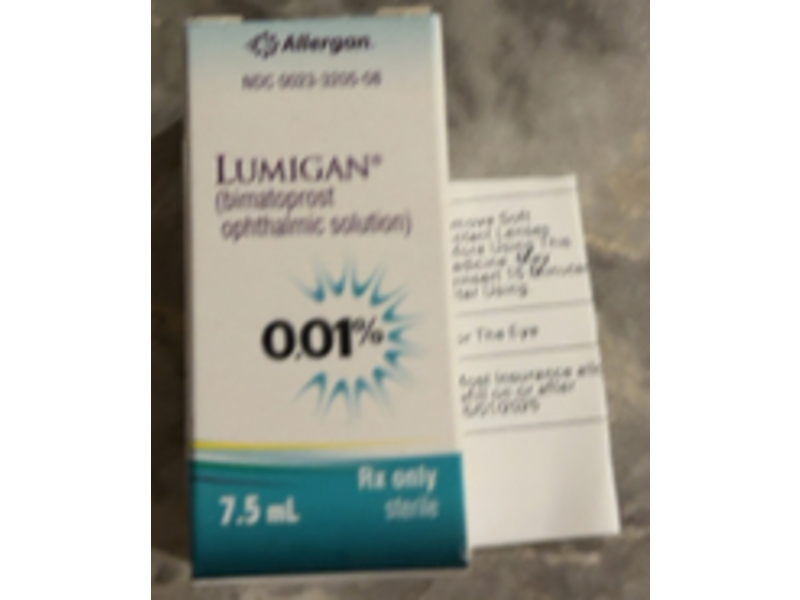 Lumigan (bimatoprost) ophthalmic solution 0.01%, 7.5 mL, Allergan (Rx)