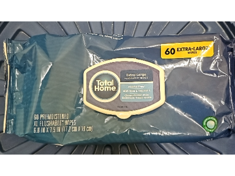 Total Home Premoistened XL Flushable Wipes, Aloe & Vitamin E, 60 Count