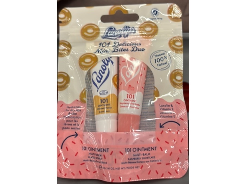 Lanolips 101 Delicious Minis Bites Lip Duo, Glazed Donut & Raspberry Shortcake, 0.141 oz/4 g, Pack Of 2