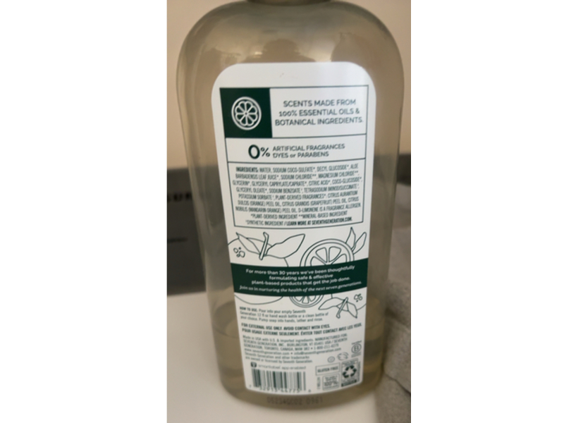 Seventh Generation Hand Wash Refill, Mandarin Orange & Grapefruit, 24 fl oz/709 mL, Pack of 3