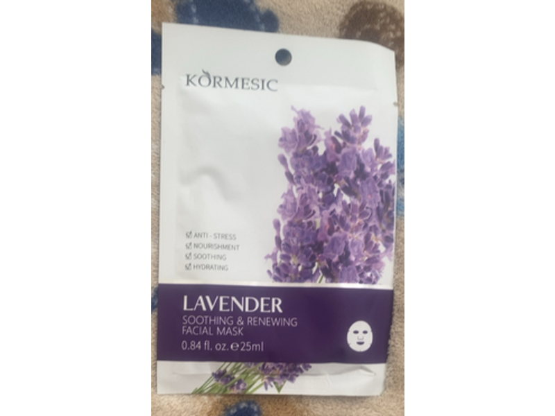 Kormesic Soothing & Renewing Facial Mask, Lavender, 0.84 fl oz/25 mL, Pack Of 10