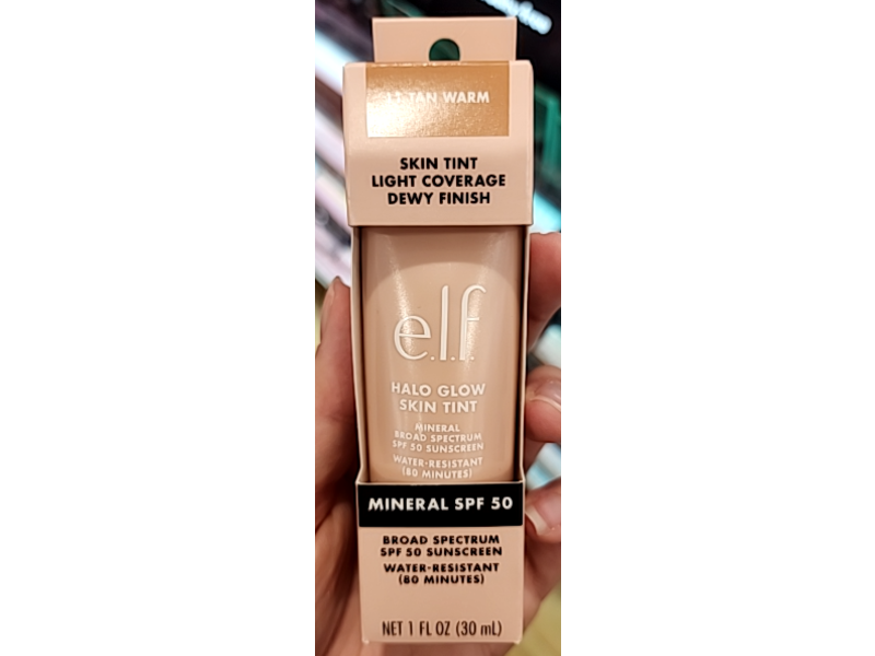 e.l.f. Halo Glow Skin Tint, 11 Tan Warm, SPF 50, 1 fl oz/30 mL