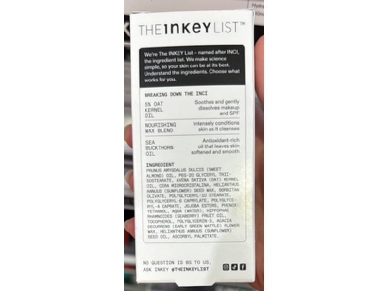 The Inkey List Oat Balm Cleanser, 1.69 fl oz/50 mL