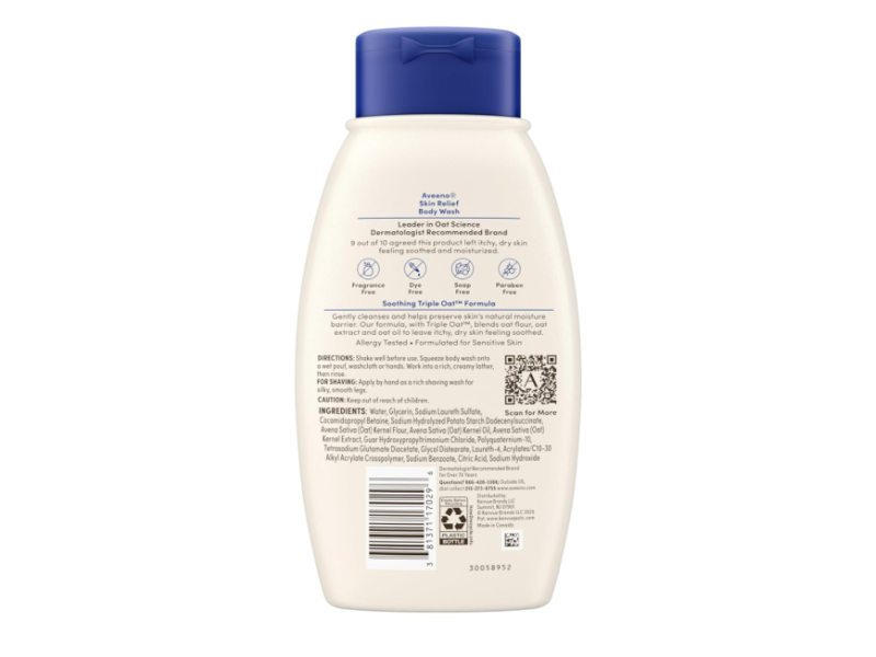 Aveeno Skin Relief Body Wash, Fragrance Free, 12 fl oz/354 mL.