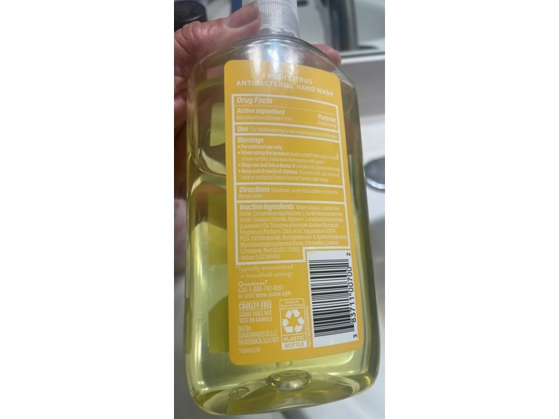 Suave Antibacterial Liquid Hand Wash, Fresh Citrus, 12 fl oz/355 mL