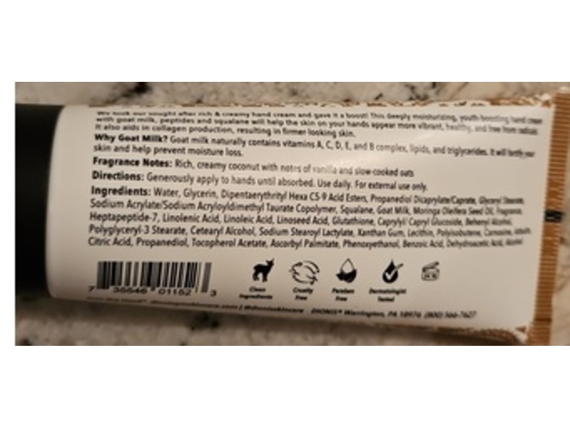 Dionis Youth Boosting Goat Milk Hand Cream, Creamy Coconut & Oats, 2 oz/57 g