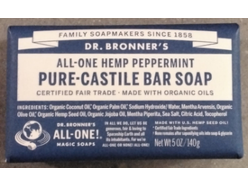 Dr. Bronner's Pure-Castile Bar Soap, Hemp Peppermint, 5 oz/140 g, Pack Of 6