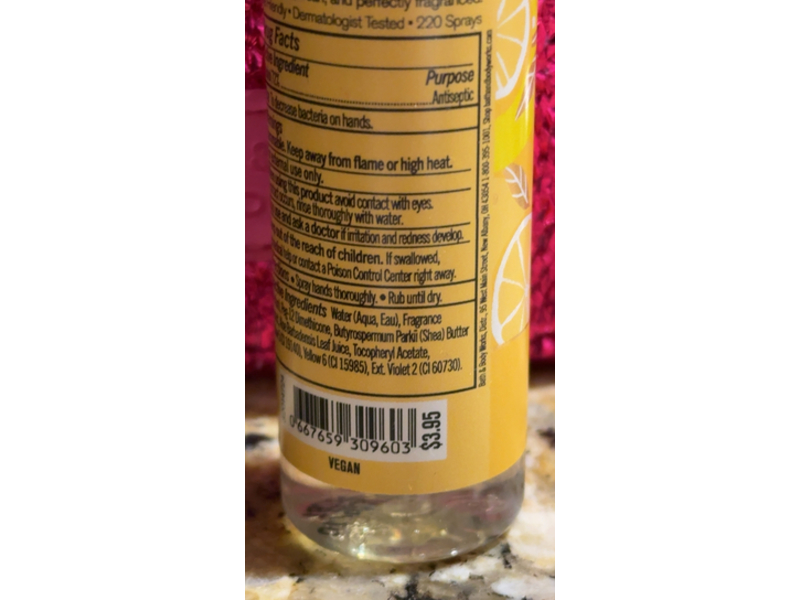 Bath & Body Works Anti-Bacterial Hand Spray, Sunshine & Lemons, 1 fl oz/29 mL
