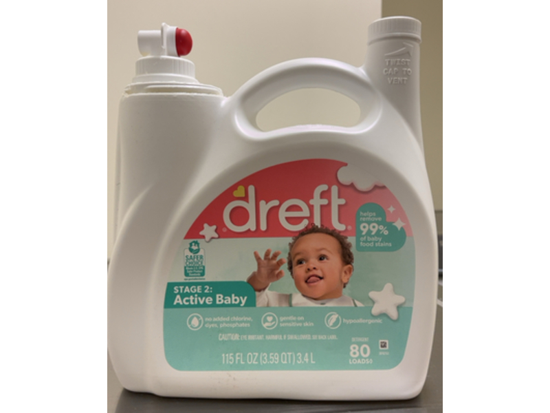 Dreft Stage 2 Active Baby Liquid Detergent, 80 Loads, 115 fl oz/3.4 L