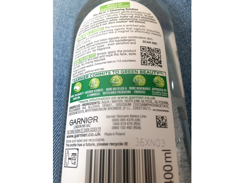 Garnier Skin Active All In 1 Micellar Cleansing Water, Combination & Oily Skin, 400 mL