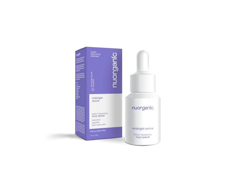 NuOrganic Midnight Revive Night Renewal Face Serum, 1 fl oz/30 mL