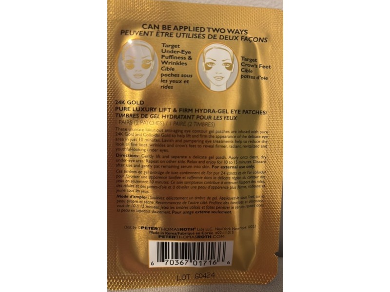 Peter Thomas Roth 24K Gold Pure Luxury Lift & Firm Hydra-Gel Eye Patches, 1 Pair
