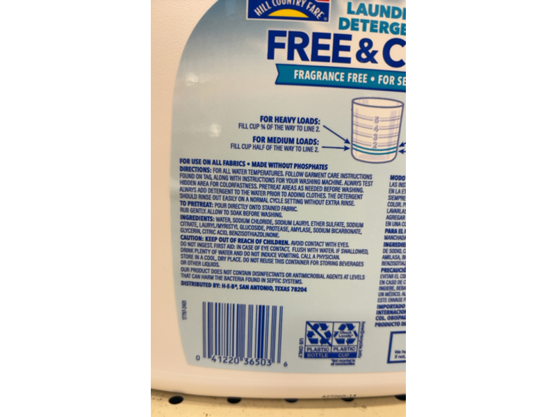 Hill Country Fare Laundry Detergent, Free & Clear, 140 Loads, 140 fl oz/4.14 L
