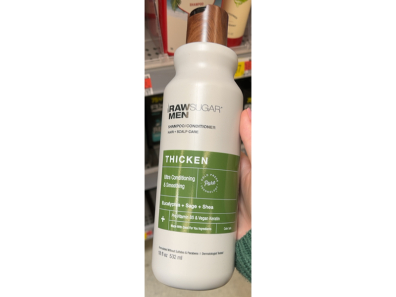 Raw Sugar Men Thicken Ultra Conditioning & Smoothing Shampoo/Conditioner, Eucalyptus + Sage + Shea, 18 fl oz/532 mL