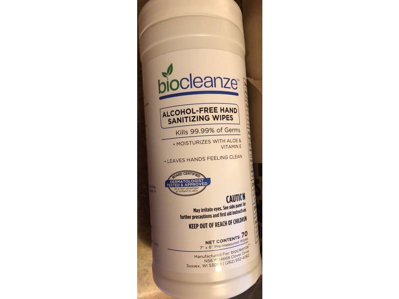 Biocleanze Alcohol-Free Hand Sanitizing Wipes, 70 Count