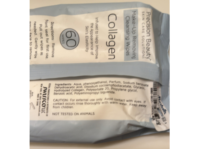 Precision Beauty Make-Up Removing Cleansing Wipes, Collagen, 60 Count