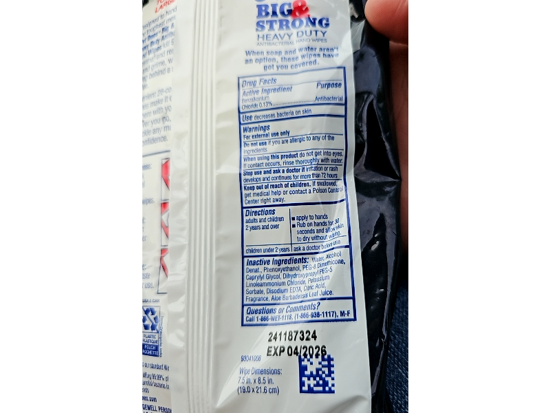 Wet Ones Big & Strong Antibacterial Hand Wipes, Fresh Scent, 28 Count, Pack Of 6