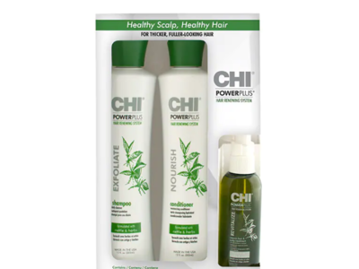 CHI Power Plus Hair Renewing System Kit, Exfoliate Shampoo + Nourish Conditioner + Revitalize Hair & Scalp Treatment, Set of 3
