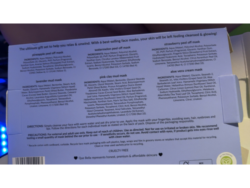 Que Bella Relax & Unwind Face Mask Set, Pack Of 6