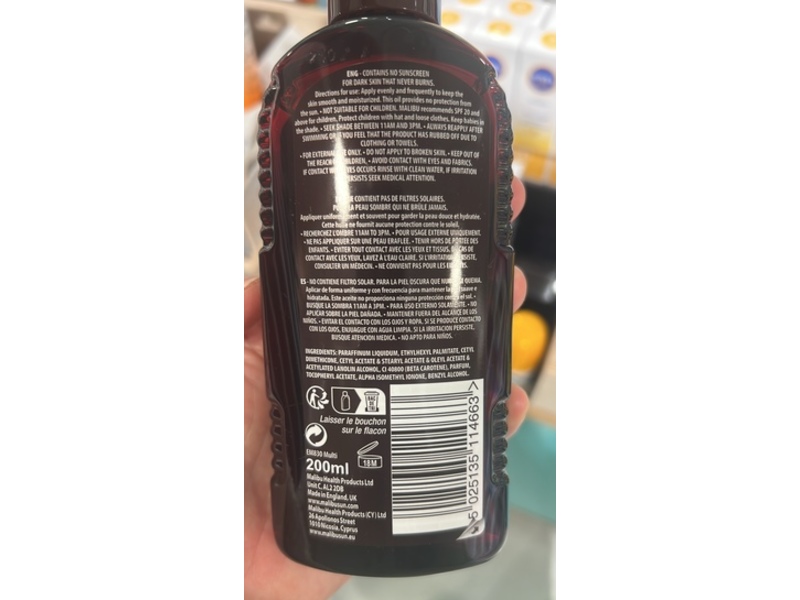 Malibu Sun Fast Tanning Oil with Beta Carotene, 200 mL