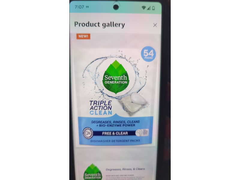 Seventh Generation Triple Action Clean Dishwasher Detergent Packs, Free & Clear, 54 Count