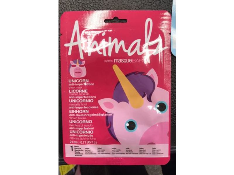 Pretty Animalz By Masque Bar Anti-Imperfection Sheet Mask, Unicorn, 0.71 fl oz/21 mL