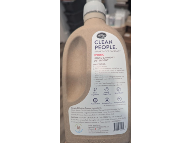 Clean People. Liquid Laundry Detergent, Spring, 100 Loads, 50 fl oz/148 L, Pack of 2.