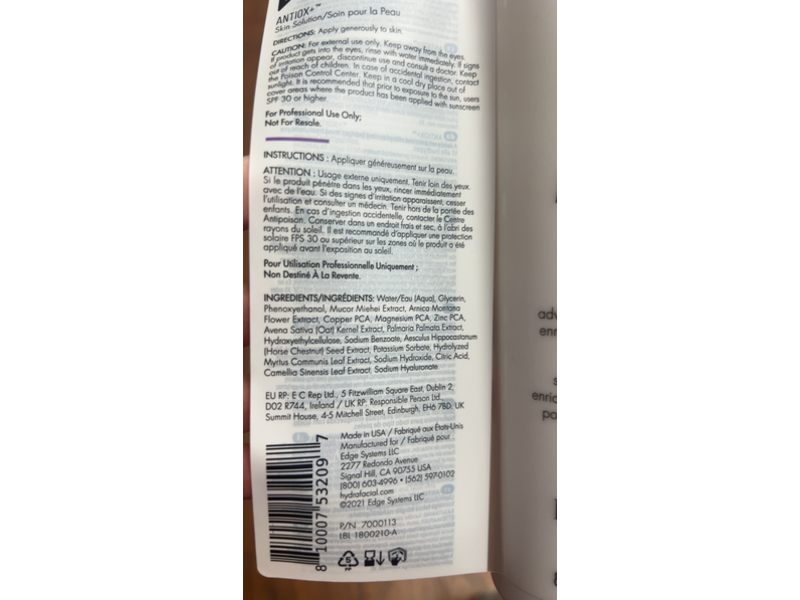 Hydrafacial Antiox+ Adavanced Antioxidant Solution, 8 fl oz/237 mL