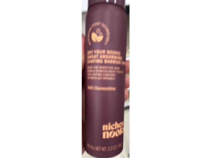 Niches & Nooks Sweat Absorbing Chafing Barrier Spray, Soft Clementine, 2.0 oz/90 mL