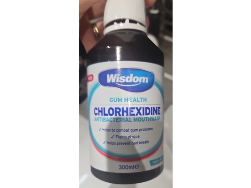 Wisdom Gum Health Chlorhexidine Antibacterial Mouthwash, Fresh Mint, 300 mL