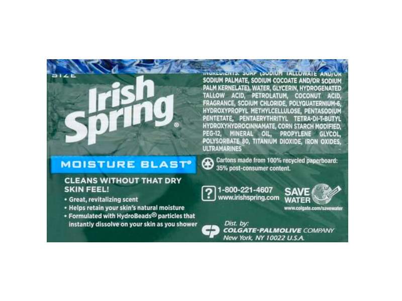 Irish Spring Deep Moisturizing Deodorant Soap, Moisture Blast, 3.7 oz/104.8 g, Pack Of 3
