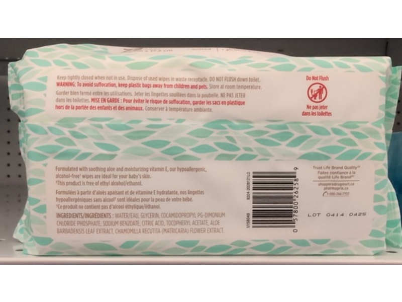 Life Brand Unscented Baby Wipes, Aloe & Vitamin E, 72 Count