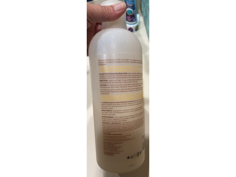 Live Clean Moisturizing Body Wash, Coconut Milk, 33.8 fl oz/1 L