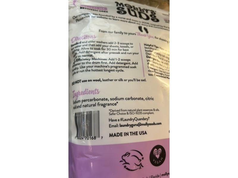 Molly's Suds Oxygen Whitener, Lavender, 41.09 oz/1.15 kg