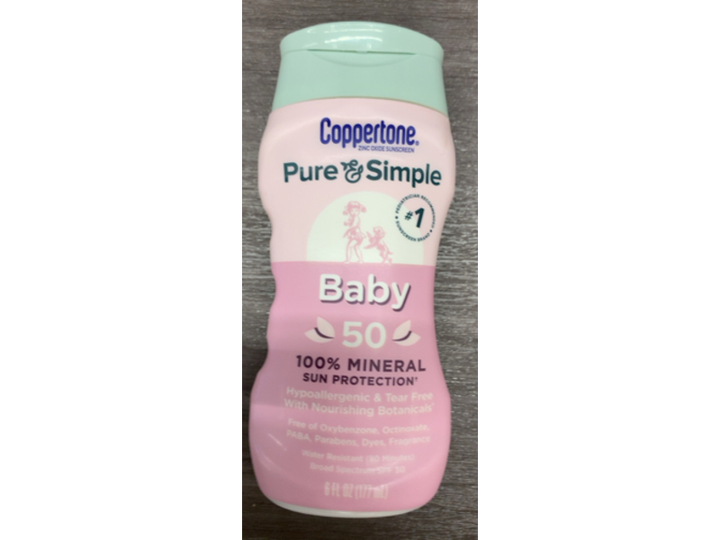 Coppertone Pure & Simple Baby Mineral Sunscreen, SPF 50, 6 fl oz/177 mL