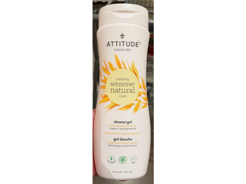 Attitude Sensitive Natural Care Shower Gel, Oatmeal, Moisture & Revitalize, Argan Oil, 16 fl oz/473 mL