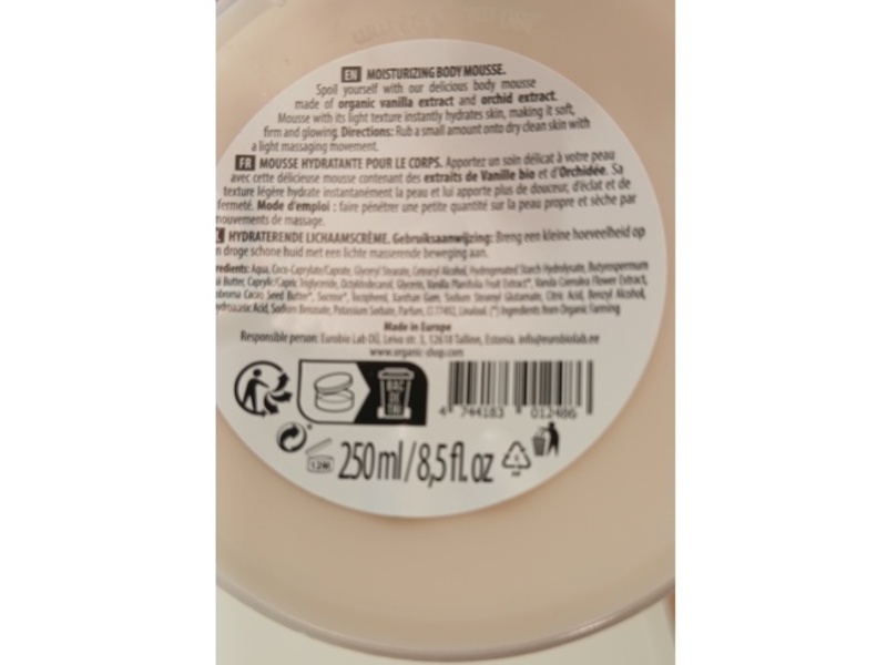 Organic Shop Vanilla & Organic Moisturizing Body Mousse, 8.5 fl oz/250ml